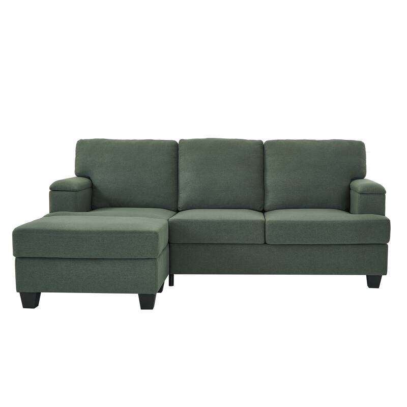 L Shaped 3 Seats Sofa with Armrest Organizer, Linen Sectional Sofa with Movable Ottoman, Comfy Upholstered 3 Seater Couch,