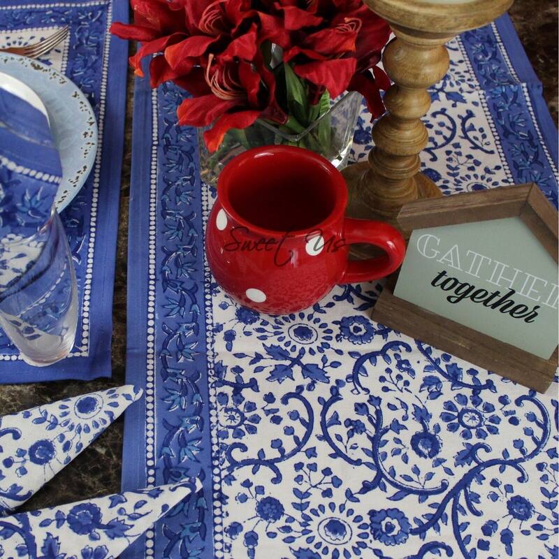 Block Print Cotton Eternal Floral Tablecloth Collection