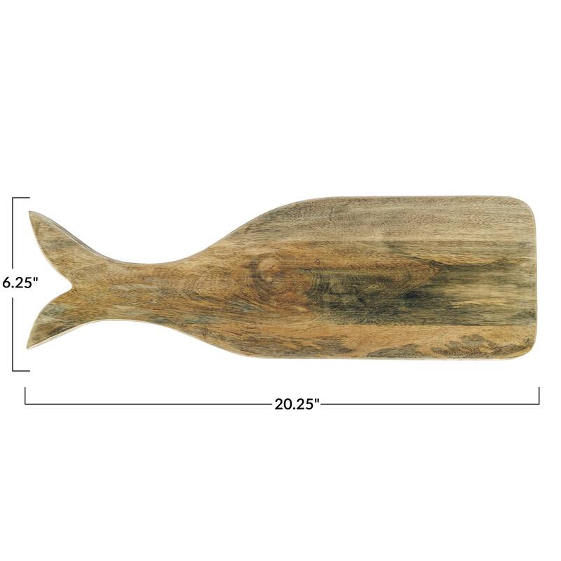 Mango Wood Whale Shaped Cheese and Cutting Board - 20.3"L x 6.3"W x 0.6"H