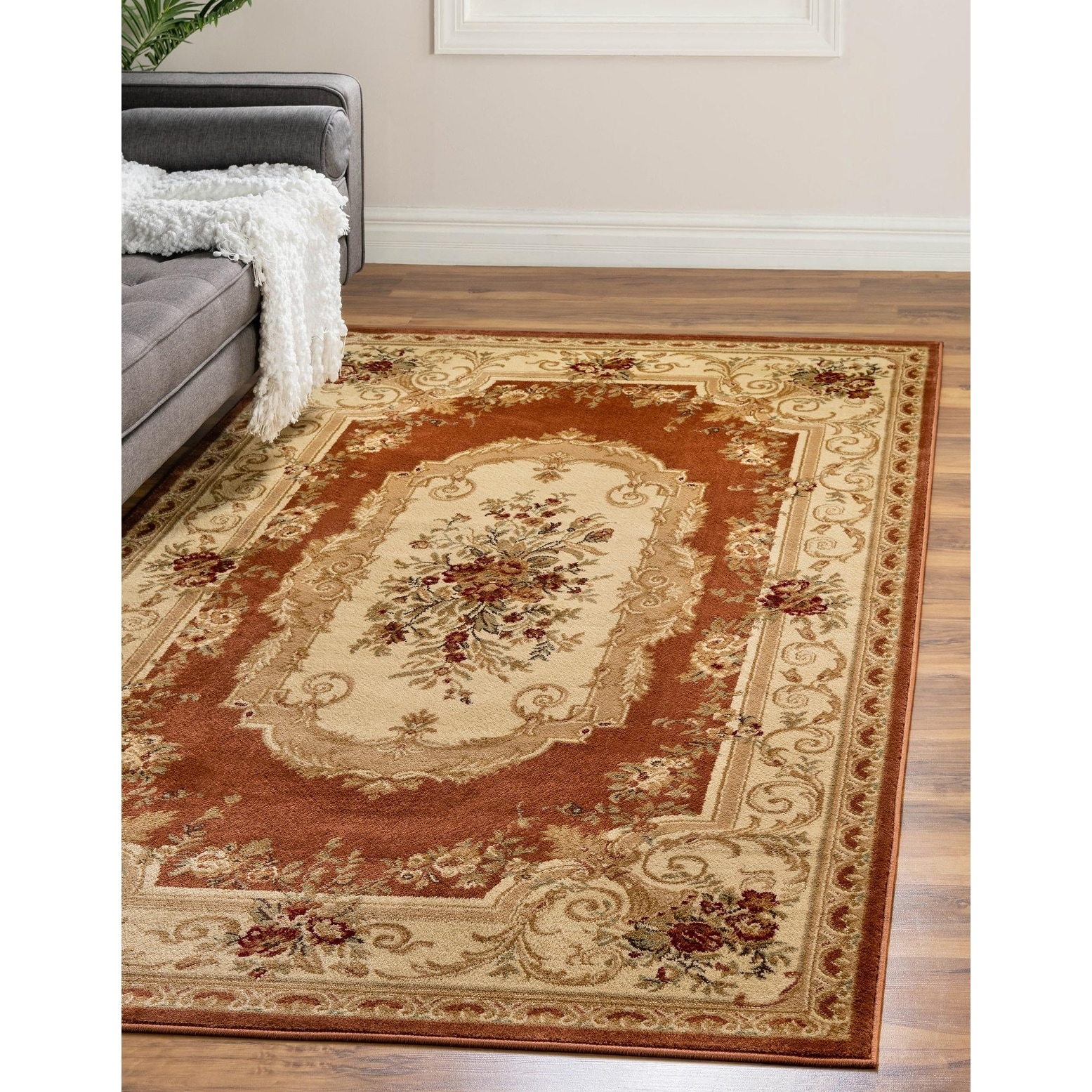 6' 0 x 6' 0 Round, Brown/ Ivory Unique Loom Versailles Collection Traditional Classic Medallion Floral Motif Area Rug