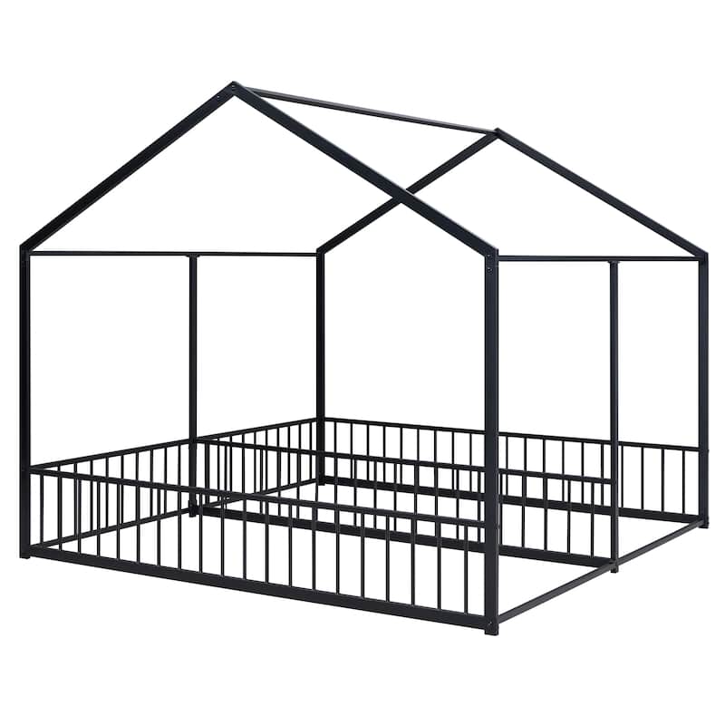 Metal Twin Size House Beds, Two Shared Beds, 2 in 1 Floor Beds Frame