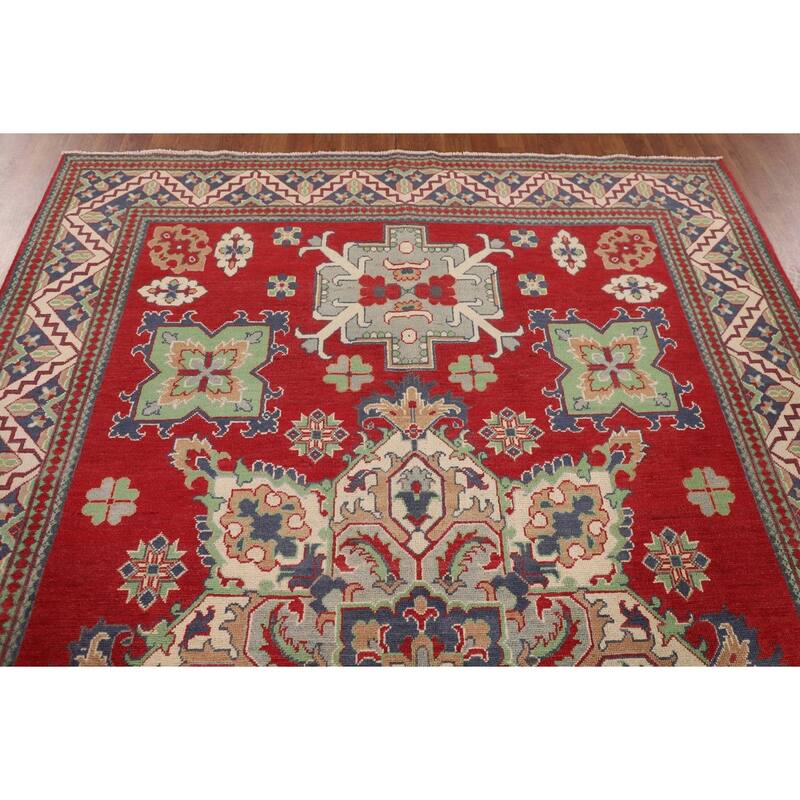 Red Kazak Oriental Area Rug Hand-Knotted Dining Room Wool Carpet - 6'8" x 9'9"