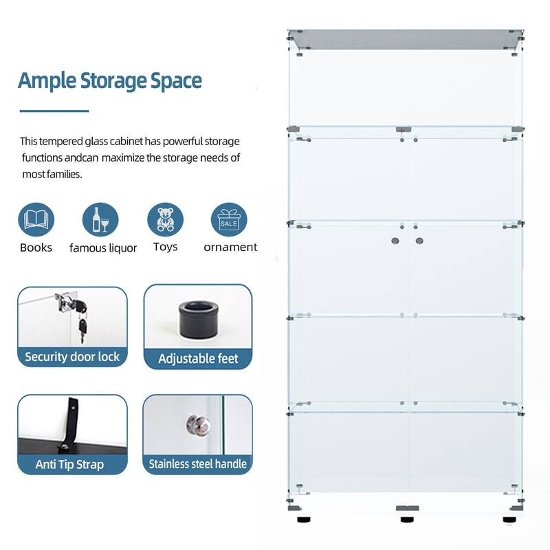 Tempered glass display cabinet,liquorcabinet,storagecabinet,filecabinet,with paipai lights and locks with adjustable feet