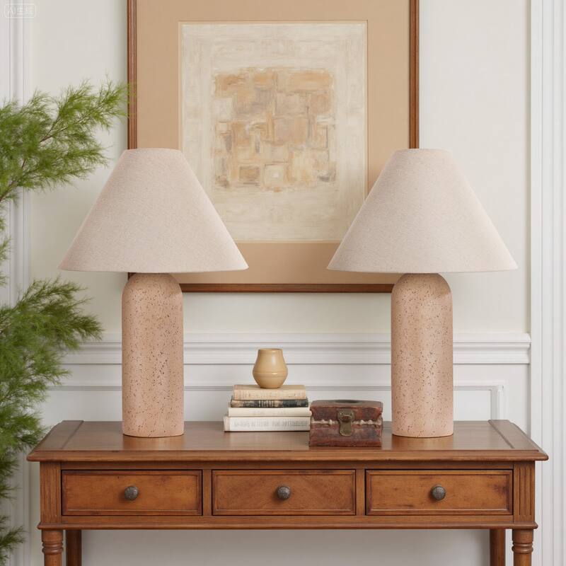 Pia Ricco Traditional Ceramic/Resin Table Lamp with 3-Way Switch - Soil-Resin Set - 16.45"W X 16.45"D X 24.75"H