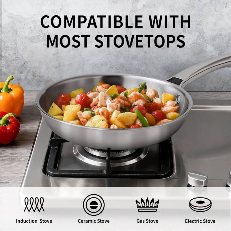 Tri-Ply Skillets Set Stainless Steel Chef's Pan Cookware Set