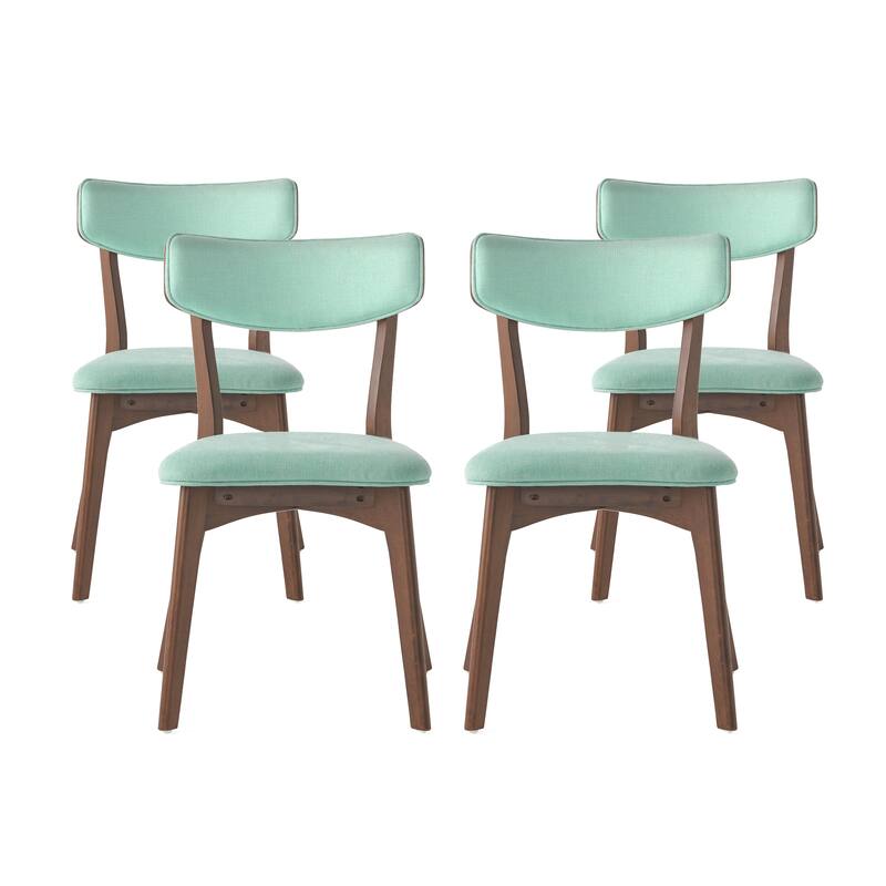 Chazz Mid-Century Modern Upholstered Rubberwood Dining Chairs (Set of 4) by Christopher Knight Home - Mint+Walnut