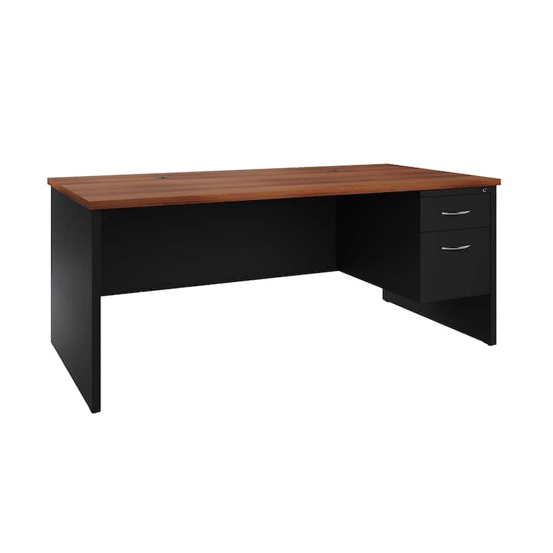 Hirsh 24D x 72W Right Hand Single Pedestal Office Desk Credenza, Black / Walnut - Black