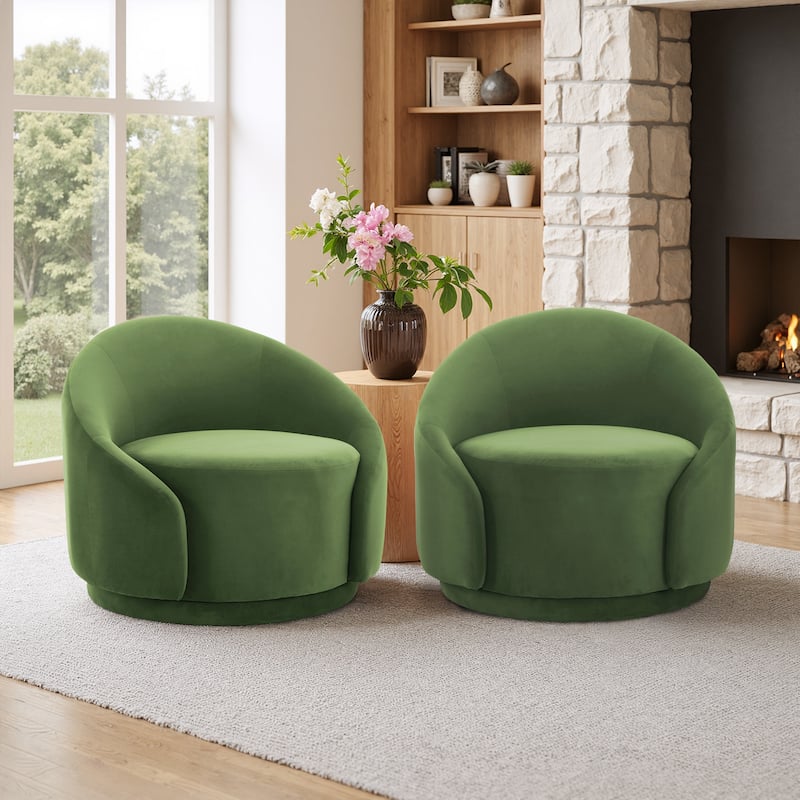 35" Wide Upholstered Swivel Accent Barrel Chairs (Set of 2)