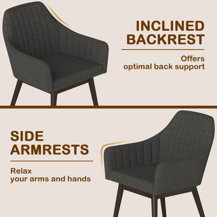 Rubber Wood Dining Chair Set of 2 with Padded Seat and Armrest - 24.5" x 23.5" x 34"
