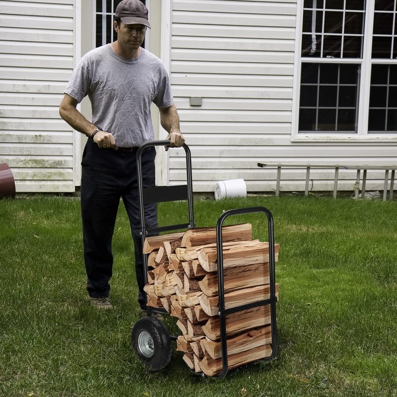 Firewood Cart Log Carrier Wood Mover Hauler Rack Rolling Dolly