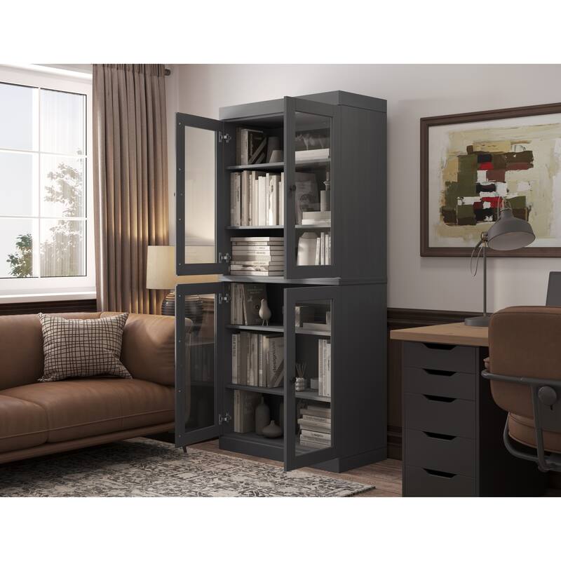 Palace Imports Solid Wood 6-Shelf Bookcase, Clear Glass Doors, Adjustable Shelves