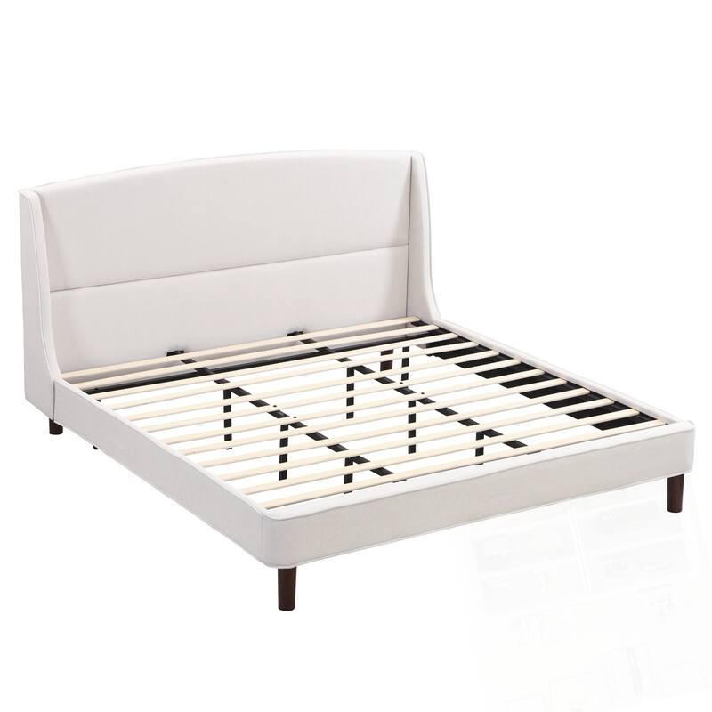 King Size Bed Frame Upholstered Platform Bed with Wingback Headboard