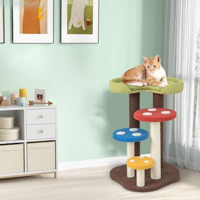 3-In-1 Cat Tree 3 Full-Wrapped Sisal Posts Removable Mat and Platforms-Multicolor