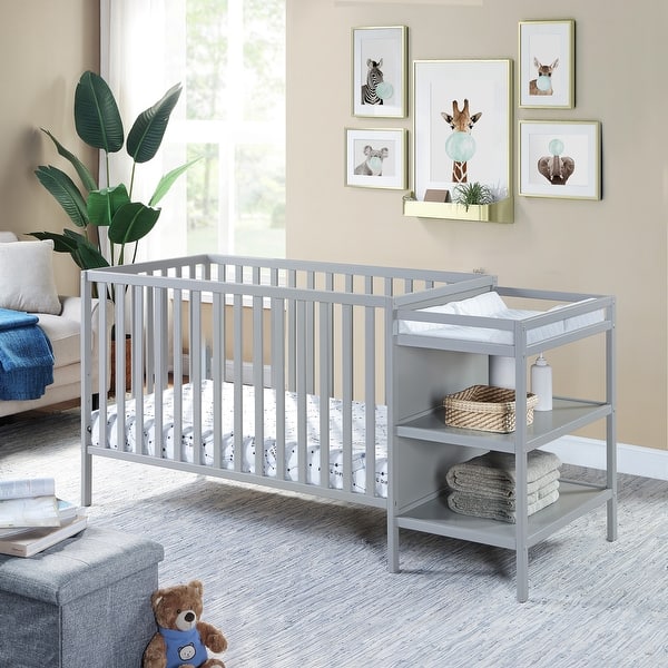 slide 2 of 15, Modern 3-in-1 Solid Wood Convertible Crib and Changer Combo Gray