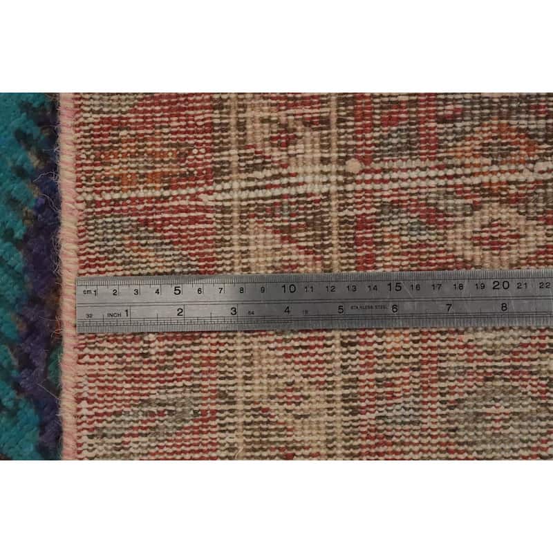 Hand Knotted Oriental 100% Wool Carpet Traditional Geometric Multi-Colored Heriz Runner Rug - 14' 1'' X 3' 9''