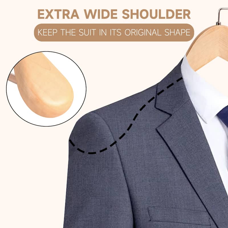 BP4U Premium Wide Shoulder Wooden Suit Hangers, 17.5-Inch Heavy-Duty Solid Wood Coat Hangers for Men's Clothes
