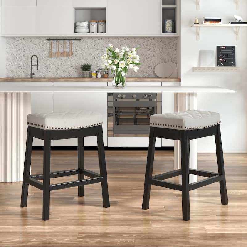 EROMMY Counter & Bar Stools Set of 2, Solid Wood Frame Upholstered Kitchen Stools - Backless