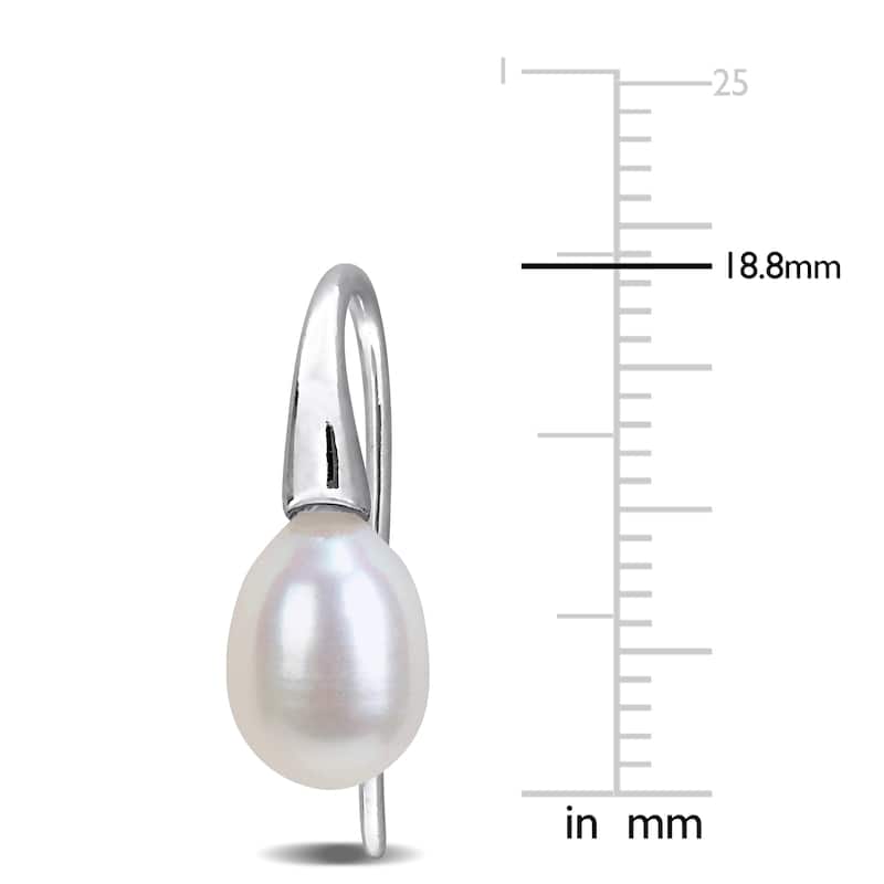 Miadora 6-7mm Cultured Freshwater Pearl Curved Shepherd Hook Earrings Sterling Silver