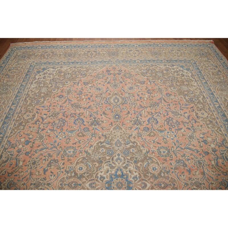 Hand Knotted Oriental 100% Wool Carpet Traditional Floral Pink Mashad Area Rug - 12' 7'' X 9' 6''