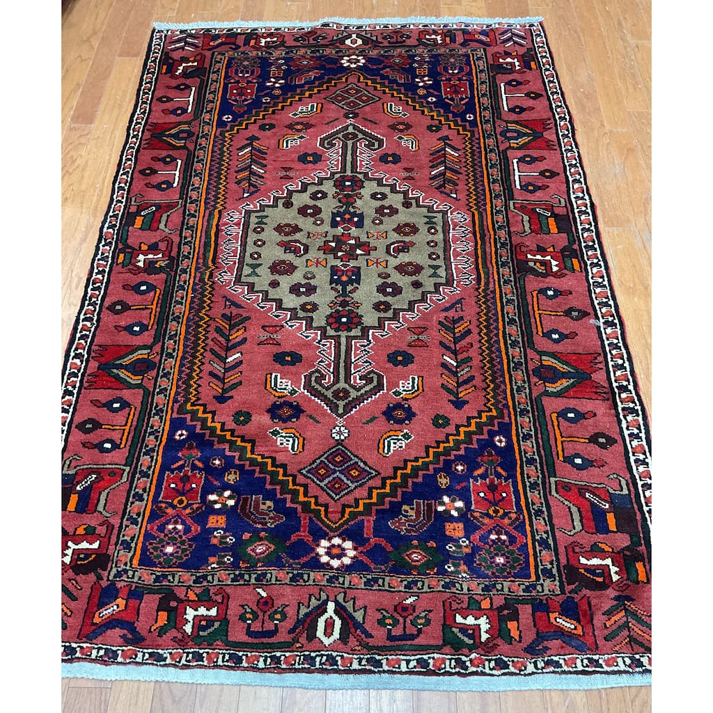 HERAT ORIENTAL Persian Hand-knotted Tribal Geometric Hamadan Wool Rug - 4'4 x 6'7