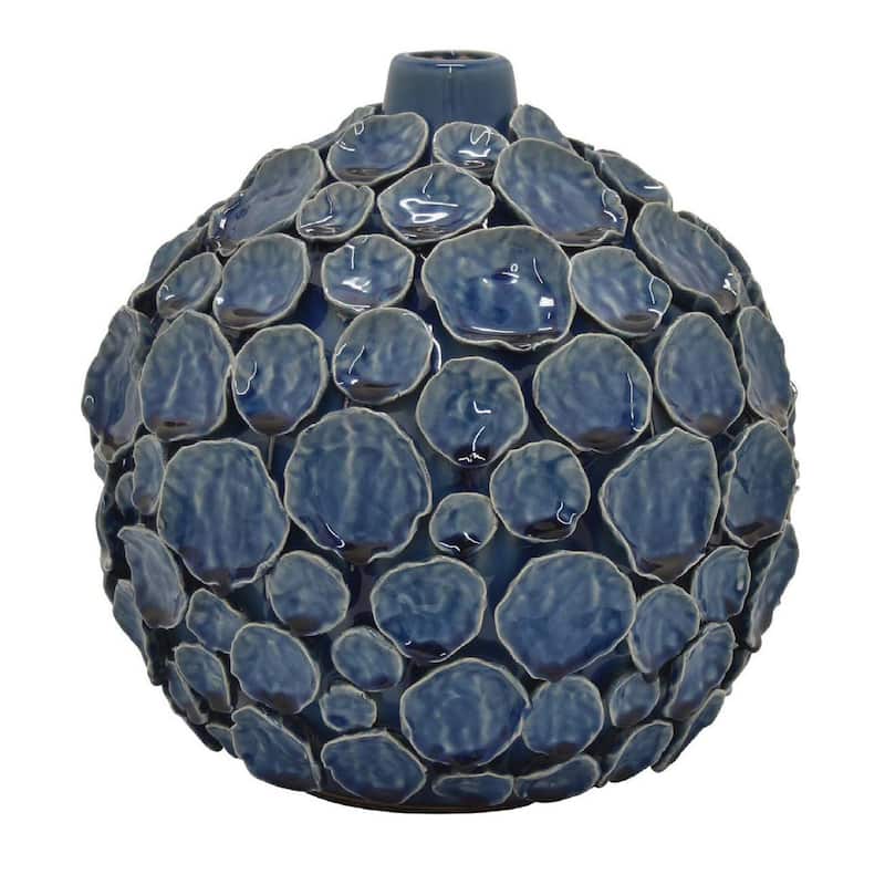 Remus Accent Vase with Raised Pebble Pattern, Glazed Blue Ceramic