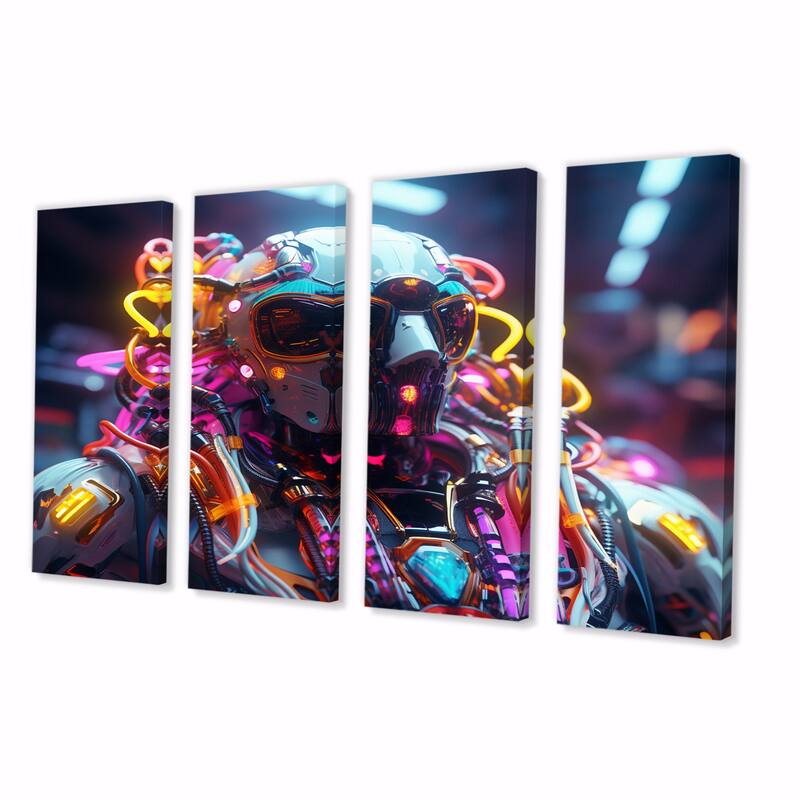 Designart "Sci-Fi Retro Futuristic Robot In Neon III" Robot Multipanel Wall Art Living Room set