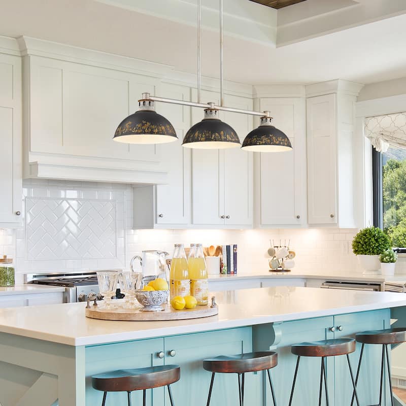 Golden Lighting Kinsley 3-light Island Light in Antique Black Iron shade