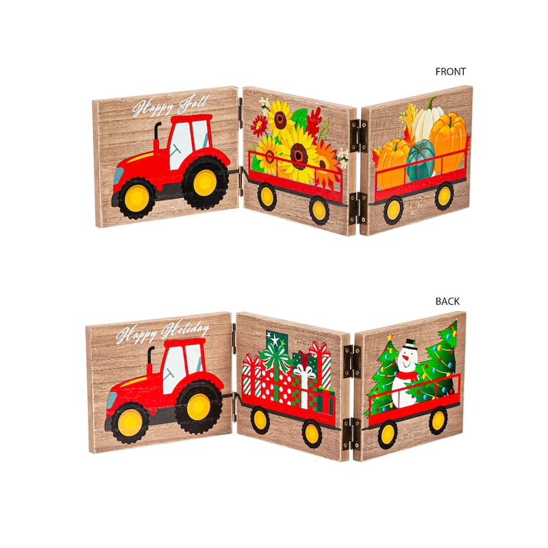 Wood Double Sided Tri-Fold Wood Table Decor, Harvest/Holiday