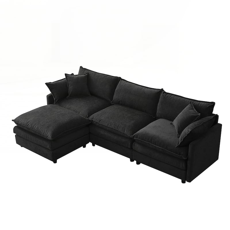 Upholstered Soft Chenille Fabric Sofa,3 Seater with Ottoman L Shape Sofa