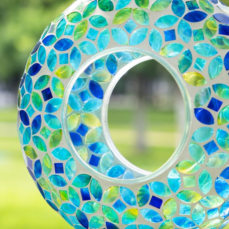 Glitzhome Round Hanging Multi-Color Mosaic Birdfeeder