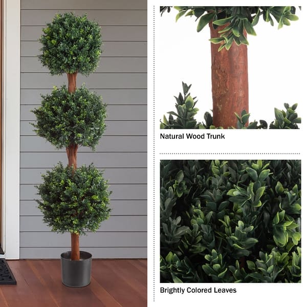 dimension image slide 0 of 2, Fake Triple Ball Hedyotis Silk Plant Tree