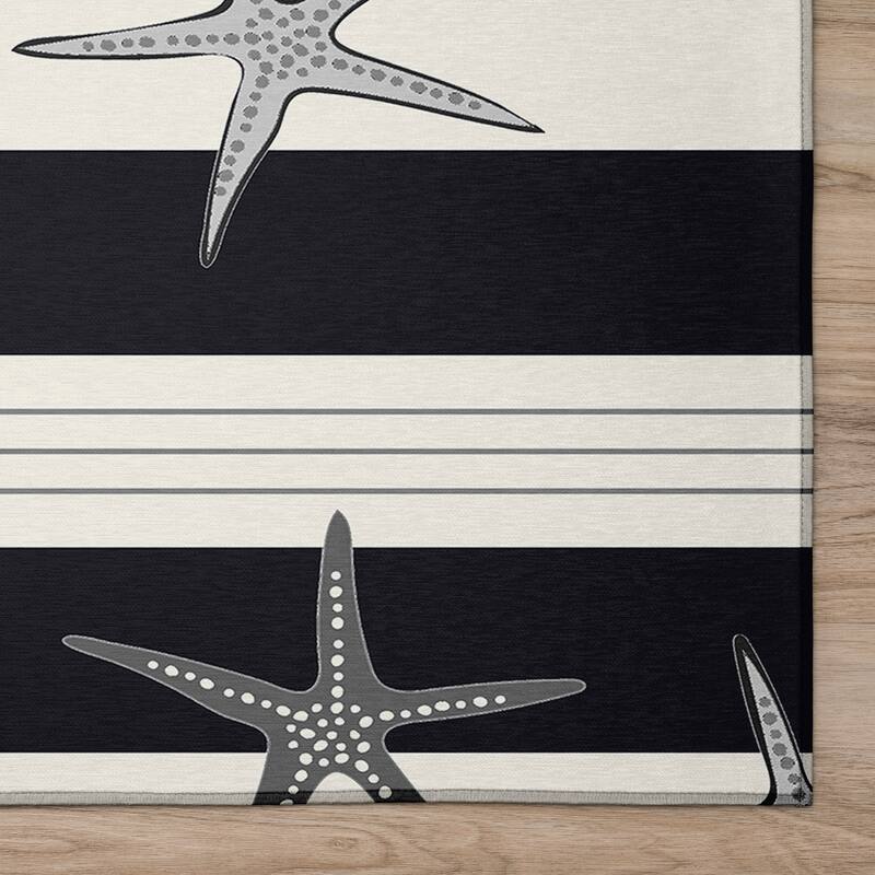 Indoor/ Outdoor Surfside Starfish Stripes Washable Rug New