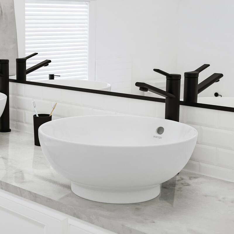Karran Valera 17" Vitreous China Vessel Bathroom Sink in White with Overflow Drain