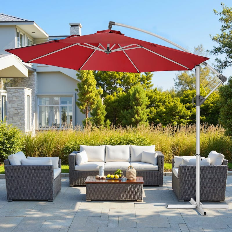 120" Patio Umbrella with Upgraded Aluminum Frame,Cantilever Hanging Market Umbrella with Base Included,UV Resistant