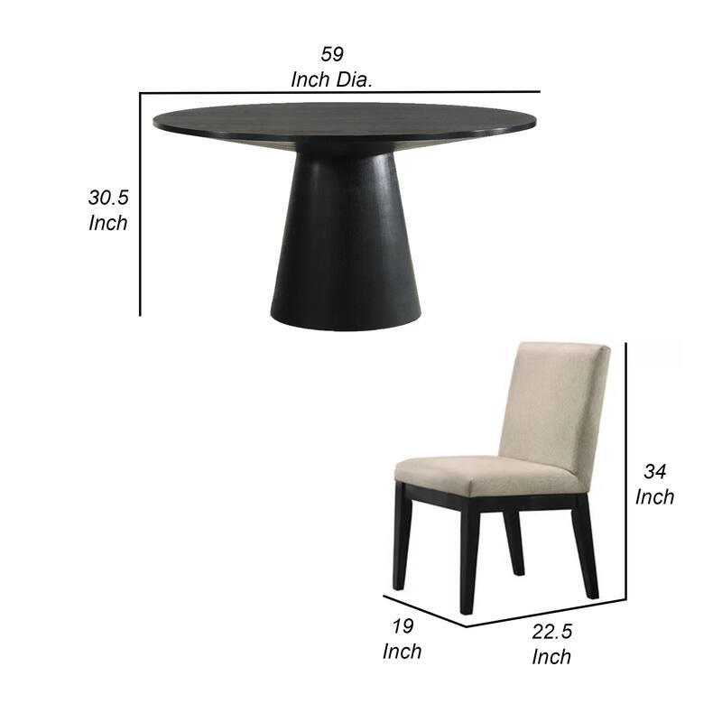Kiy 5pc Black Dining Table Set with 4 Ergonomic Chairs, Beige Upholstery