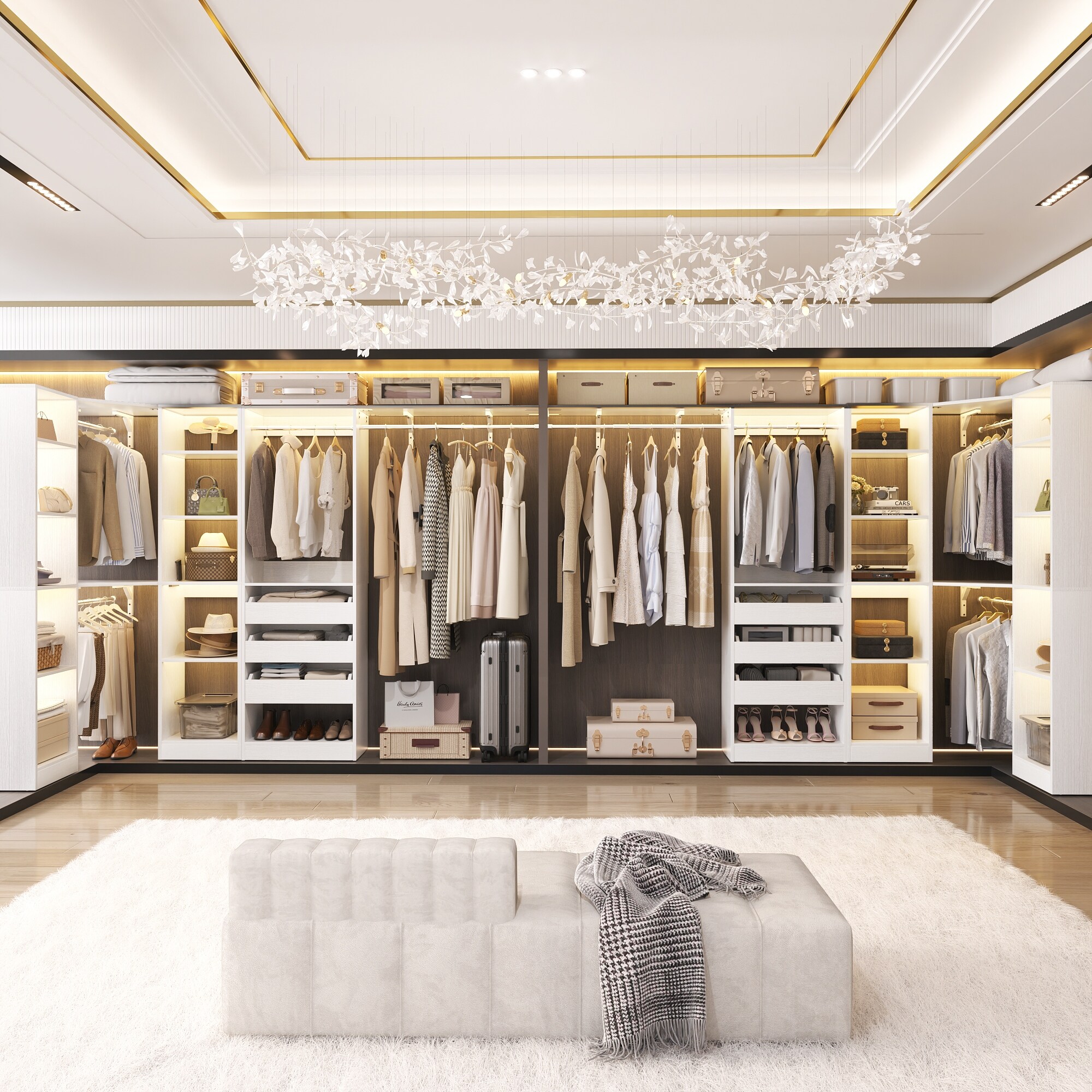 99''-159'' Freestanding Corner Closet System Set, Reversible