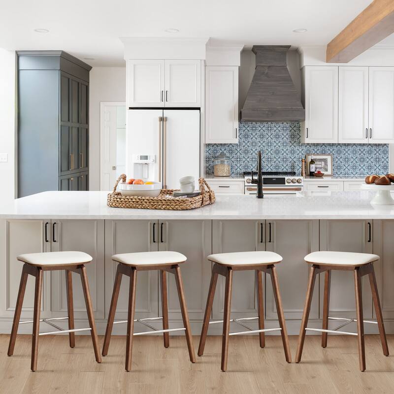 26-Inch Faux Leather Wood Counter Stools Set of 1/2/3 - 26"H x 18.1"L x 16.5"D