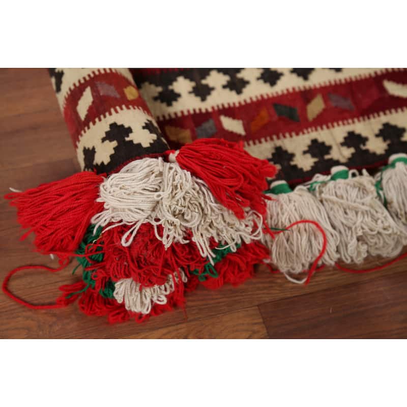 Kilim Qashqai Persian Vintage Runner Rug Hand-Woven Wool Carpet - 4'5"x 10'3"