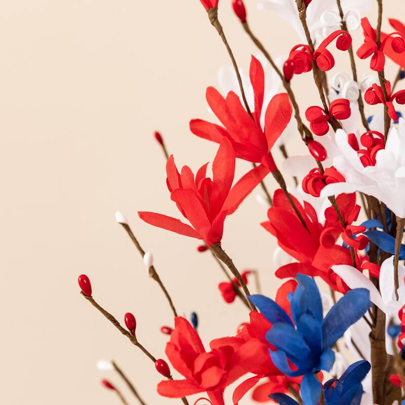 Glitzhome 21"H Patriotic/ Americana Red White Blue Floral Table Tree