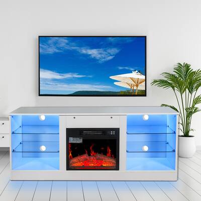 Fireplace TV Stand with 18 Inch Electric Fireplace Heater, Modern Entertainment Center for TVs up to 62 Inch