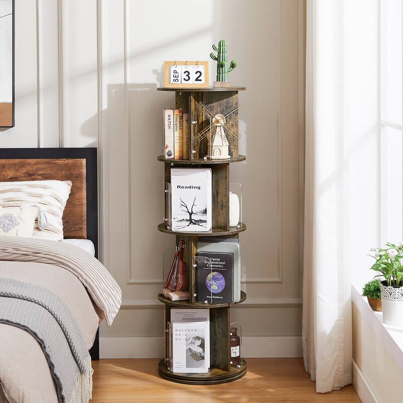 VECELO 5-Tier Rotating Bookcase 7.18" Bookends 50.39" Tall Space-Saving Design for 80-100 Books Bookcase
