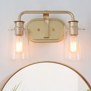 Mid-century Modern Gold Bathroom Vanity Lights Seeded Glass Linear Wall Sconces