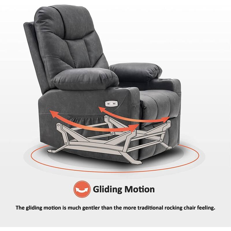MCombo Manual Glider Rocker Recliner Chair with USB Ports, Faux Leather 8002