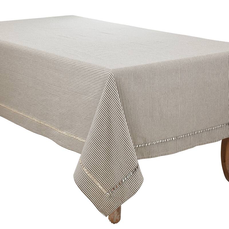 Stripe Hemstitch Design Tablecloth - 65"x160" - Black/White