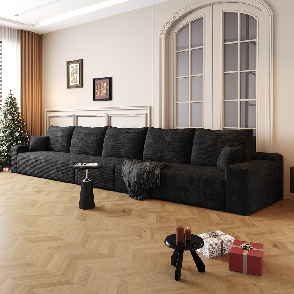 Oversized Deep Seat Sofa Modular Straight Row Sectional Couch Corduroy Upholstered Compression Sofa for Living Room