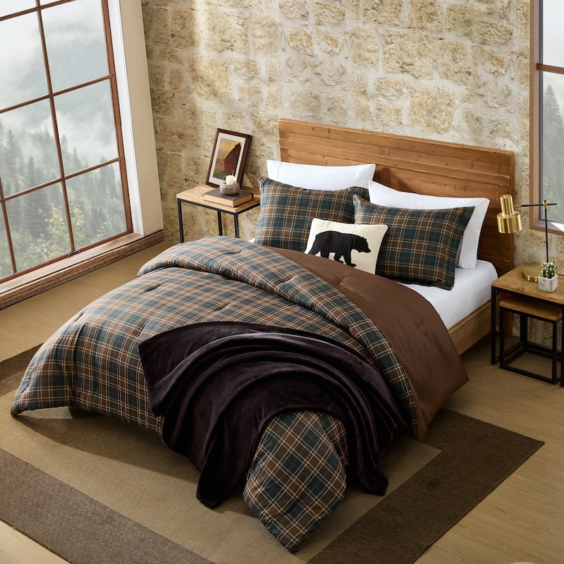 Eddie Bauer Huntley Plaid Reversible Brown Comforter Set