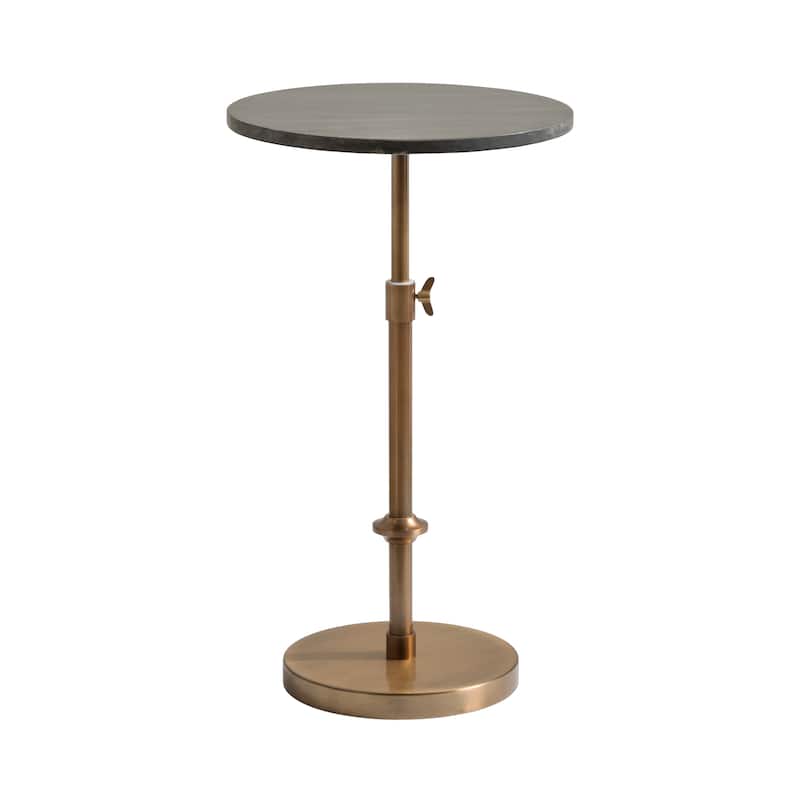 Kate and Laurel Engles Adjustable Marble Table and Plant Stand - 14x14x30 - Black Marble and Gold