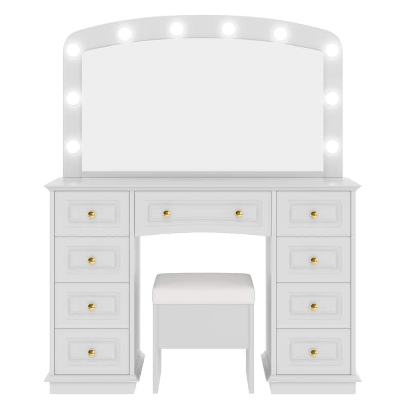 Vanity Dresser with Mirror and Stool Set Storage Drawers Luxury Furniture