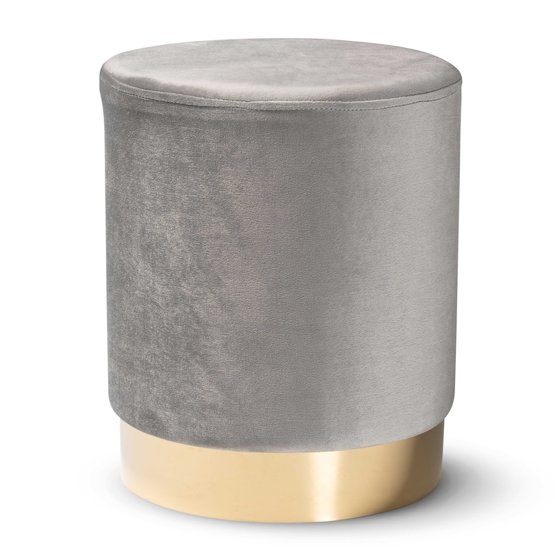 Chaela Contemporary Glam & Luxe Velvet Upholstered Metal Ottoman - Grey, Gold