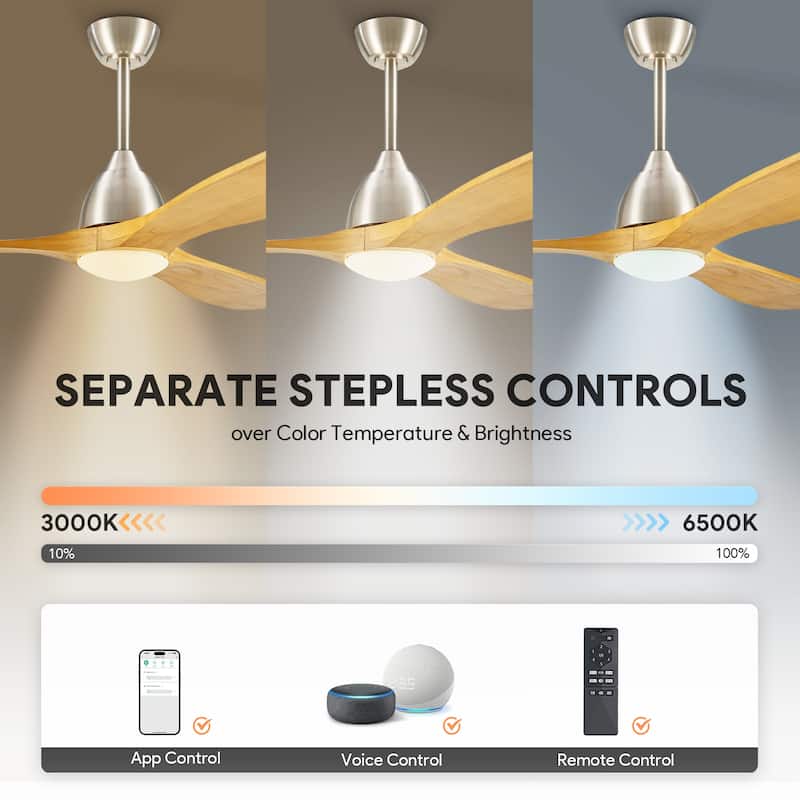 CO-Z Mid-century Modern 3 - Blade Smart LED Ceiling Fan with Dimmable Light and Remote